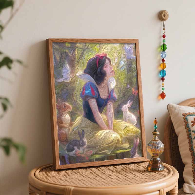 Disney Oil Painting DIY Digital Painting Snow White and Forest Animals HandPainted Wall Art for Living Room or Entryway.