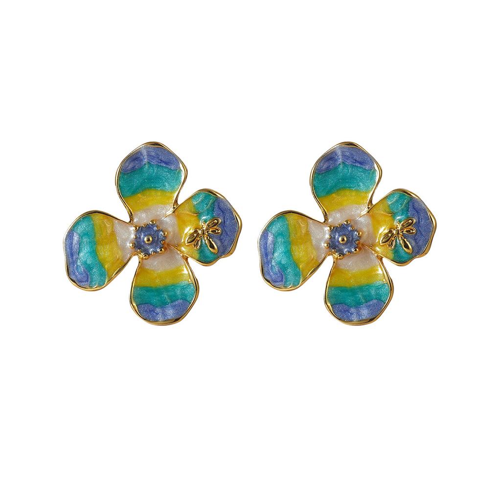 Butterfly Pearl Earrings Niche Design Premium French Retro Earrings Court Style Flower Enamel Oil Stud Earrings Women