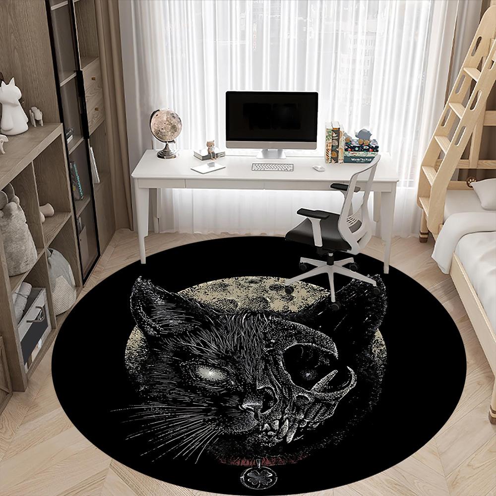 1pc Gothic Cat Chair Carpet for Office, Round Non Slip Durable Large Size Office Carpet, Suitable for Office