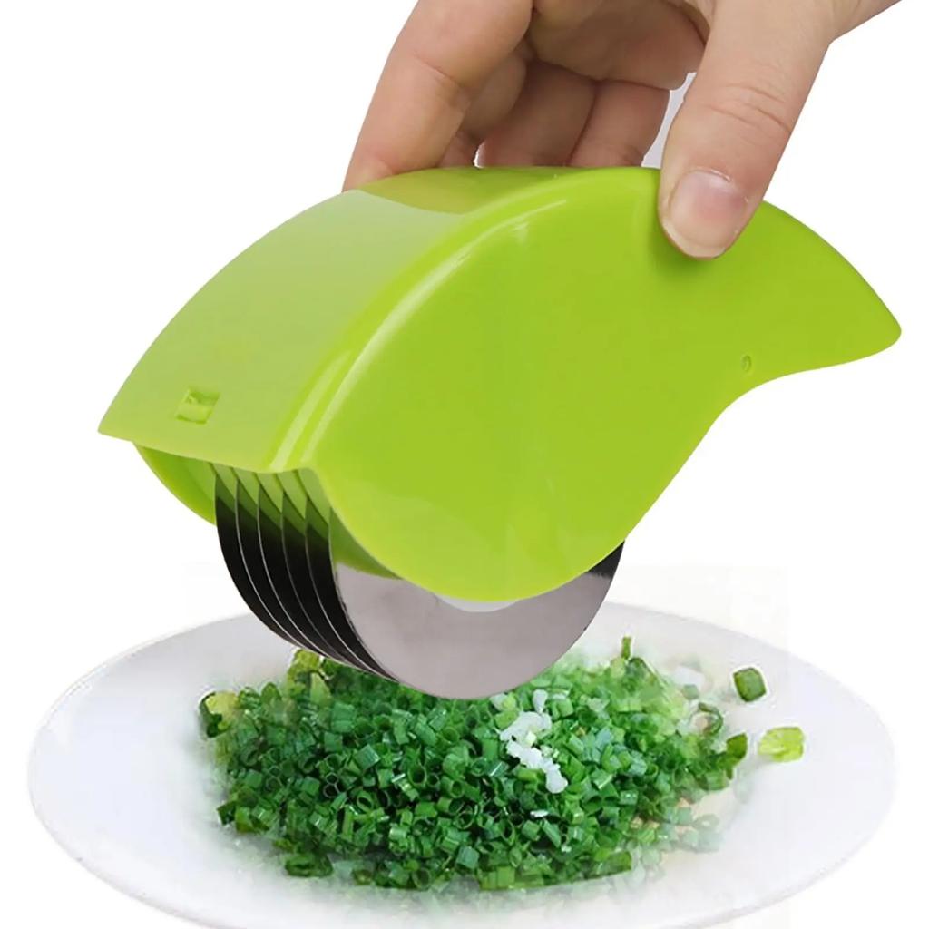 Vegetable Chopper Roller Manual Scallion Cutter with 6 Stainless Steel Blade Herb Roller Mincer Parsley Chopper Tools