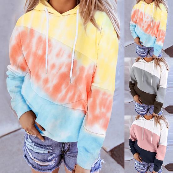 

Женская повседневная блузка с длинным рукавом и цветными блоками, карман с капюшоном и свободный пуловер