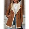 Women Warm Fleece Suede Overcoat Casual Medium Long Woolen Jacket Notched Lapel Autumn Winter Clothing