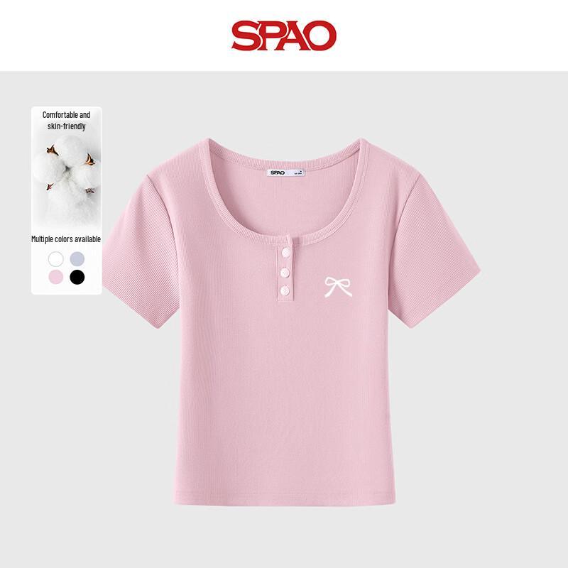 Women s U-Neck Bowknot Knit Slim Fit Short Sleeve T-Shirt XL