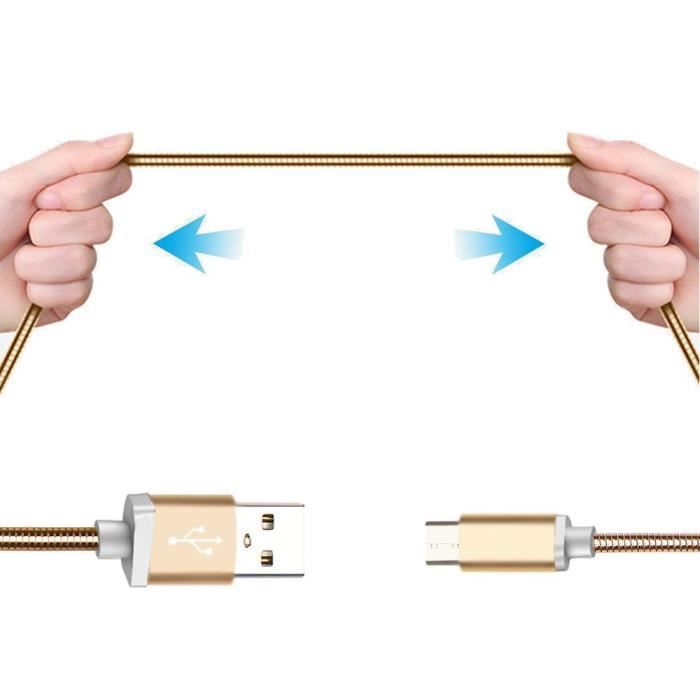 Câble USB Type C - Métal Doré - 1M - Compatible avec plusieurs smartphones - Connecteur USB Type C