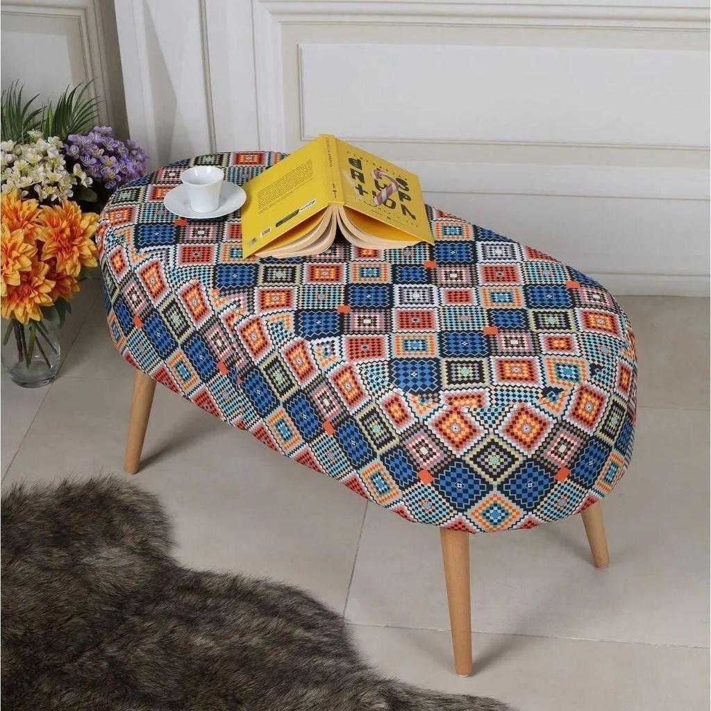 Decorative Multi-Purpose Pouf Sofa with Hornbeam Legs Digital Printing Bench Furniture for Home Living Room
