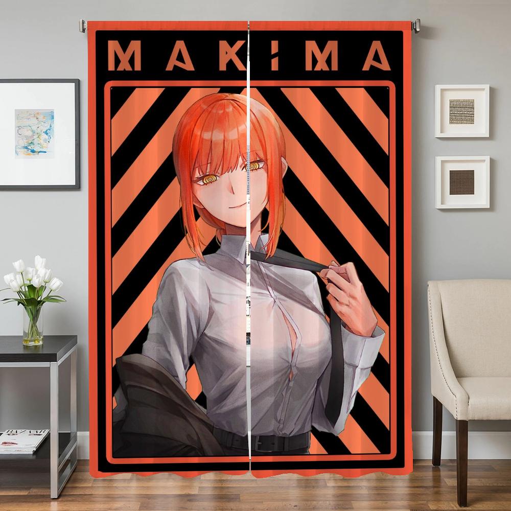 Home Interior Kitchen Curtains for Living Room 2 Pieces Blackout Curtains Door Curtain Chainsaw Man Bedroom Decoration Partition
