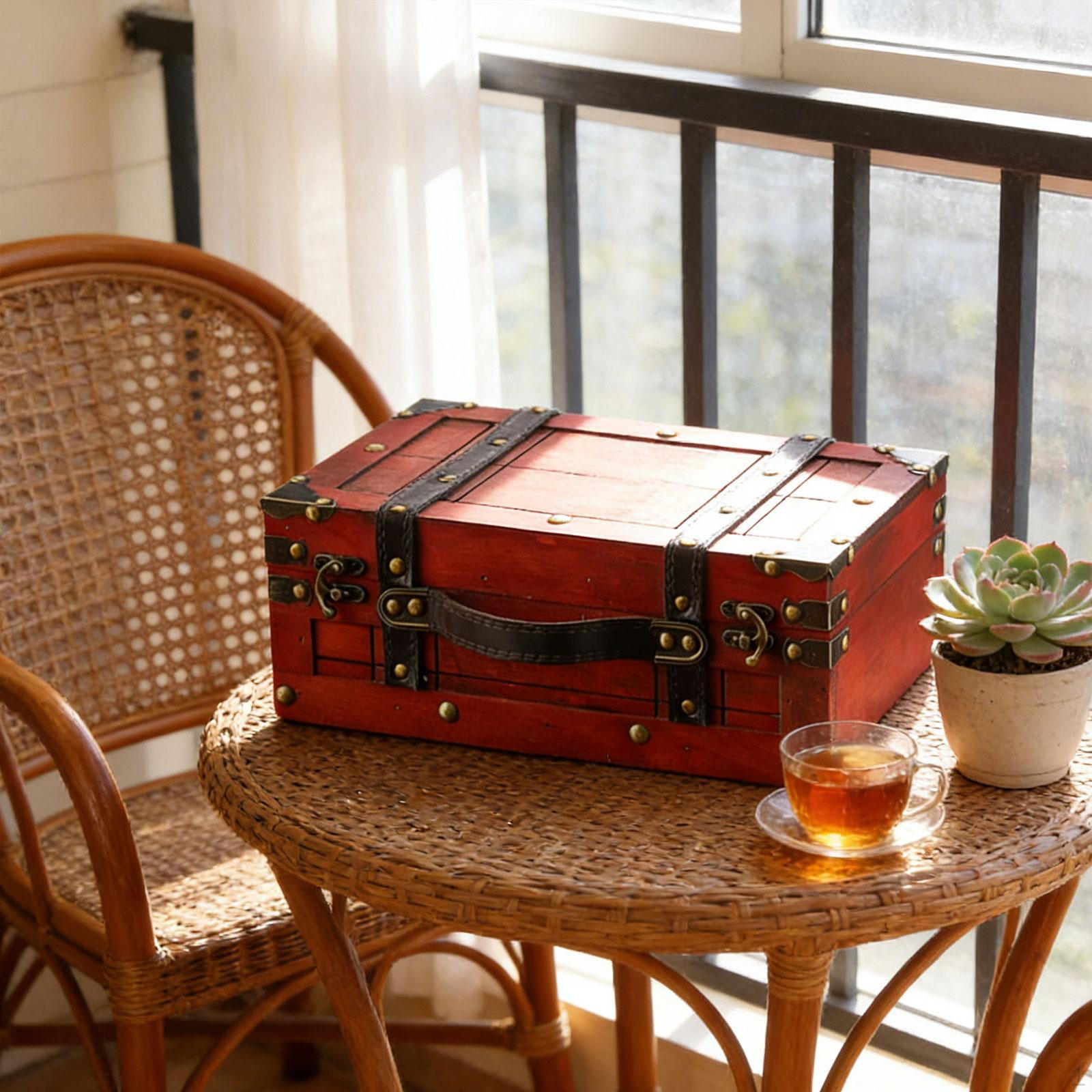 

Antique Suitcase Decorative Storage Box Ornaments Old Fashioned Chests Wood Chest Luggage червоний