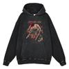 Heavyweight 440g Washed Vintage Denim-Style Anime Hoodie Men Streetwear Casual Sweatshirt
