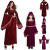 Medieval Vampire Witch Hooded Wine Red Dress Cosplay Halloween Costume Carnival