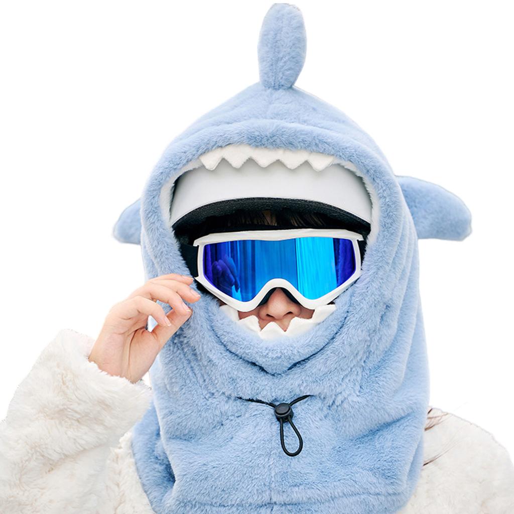 Lovely Plush Shark Ski Helmet Cover Thicken Warm Winter Hooded Head Protective Mask Hat for Men and Women Outdoor Sport