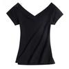 Summer Women's Sexy Deep V Neck  T Shirt Short Sleeve Causal Irregular  Solid Color Plus Size