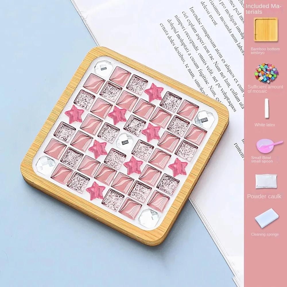 NEW Square Round DIY Mosaic Cup Mat Handicraft Mosaic Glass Handmade Coaster Accessories Free Creation Bamboo Pad Parent-Child