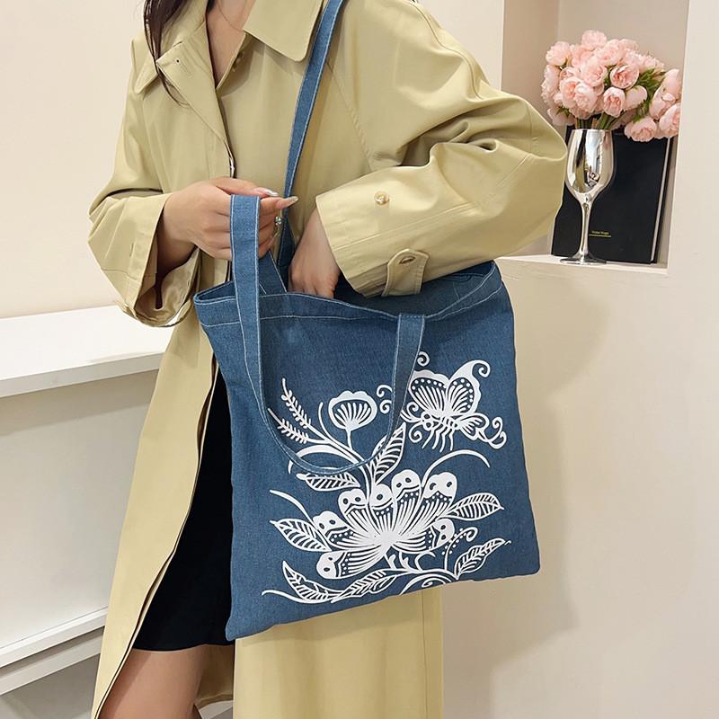 Denim Tote Bag For Women Large Capacity Casual School Shopping Shoulder Bag