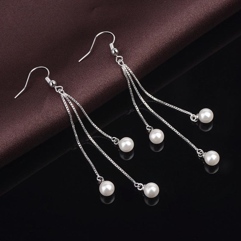 

Гипоаллергенные серьги-кисточки с жемчугом Qiaolanxuan - Корейская мода, Имитация серебра, Длинный дизайн с ушным крючком для женщин