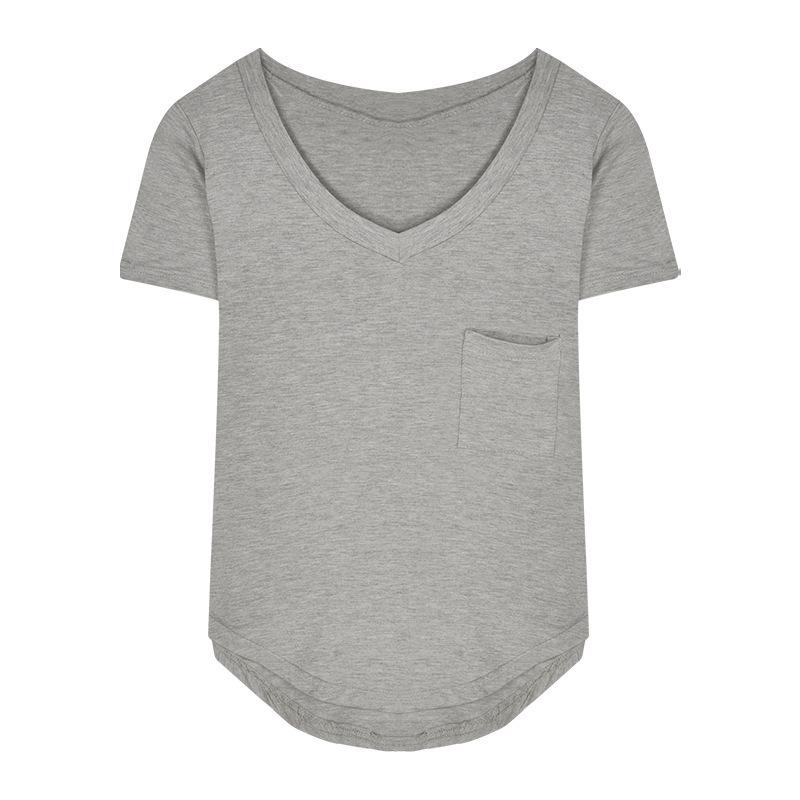

T-shirt women s summer new v-neck design sense inner bottoming shirt irregular spice girl pure desire short-sleeved top 2XL