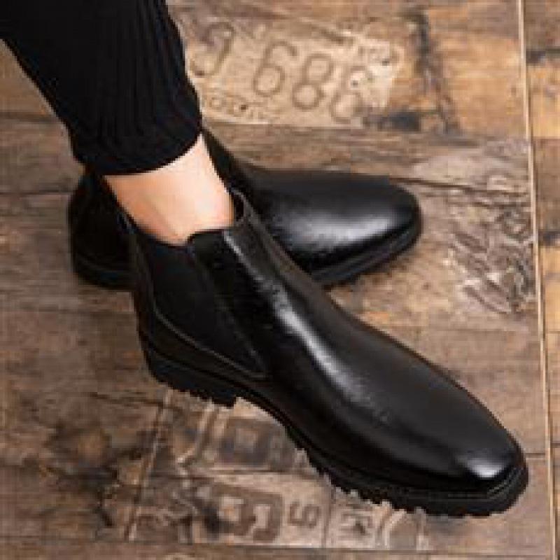 

2025 new foreign trade men s shoes high-top foot cover embossed leather shoes single shoes 38-43 size leather shoes 38 чёрный