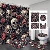 Halloween Totenkopf Wasserdichtes Duschvorhang-Set - Badezimmerdekoration und Spritzschutz (4-teiliges Set)