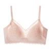 Women Pink Lace Wireless Bra with Scalloped Trim and Adjustable Straps