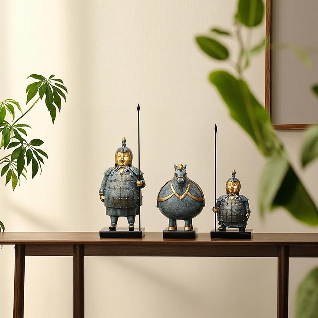 3 Pieces Terracotta Warrior Figurines Tabletop Souvenir Cultural for Living Room