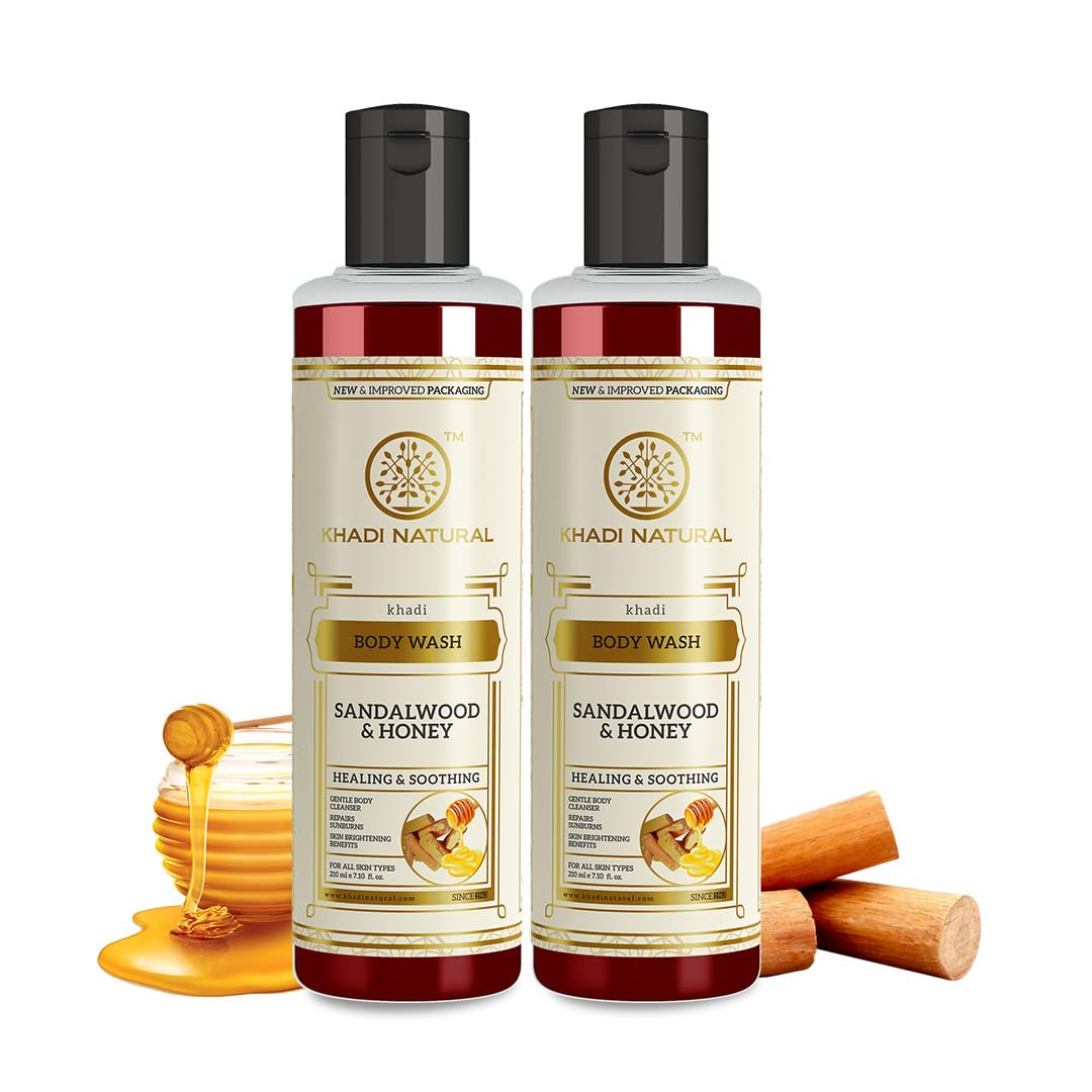 Khadi Natural Sandalwood & Honey Body Wash for All Skin Types Pack of 2 x 210 ml Gentle Cleanser