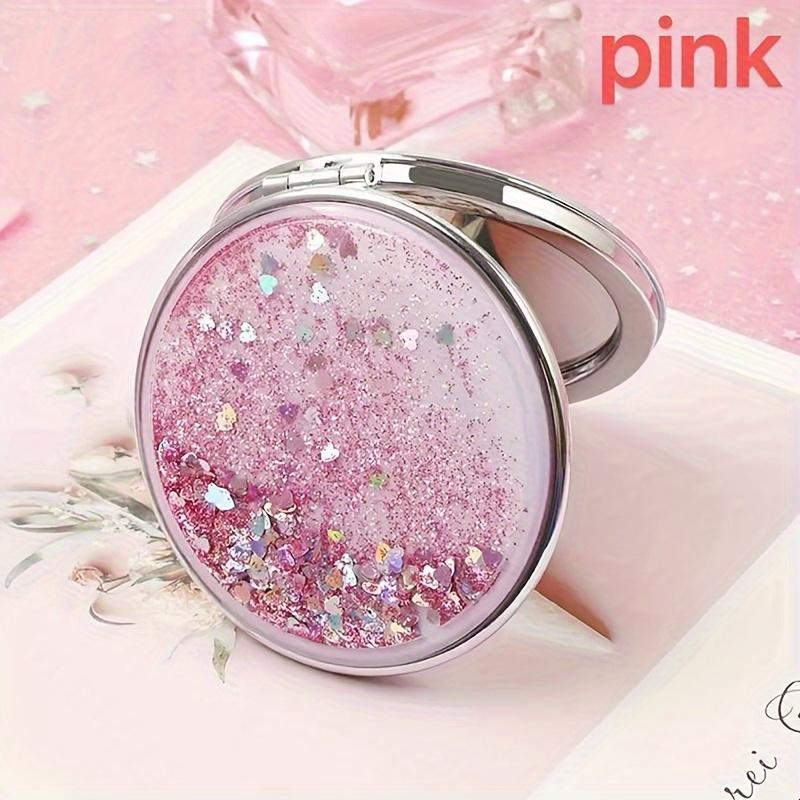 Mini Folding Makeup Mirrors Pocket Mirror for Girls Women Double-Sided Sparkling Makeup Mirror Beauty Accessories