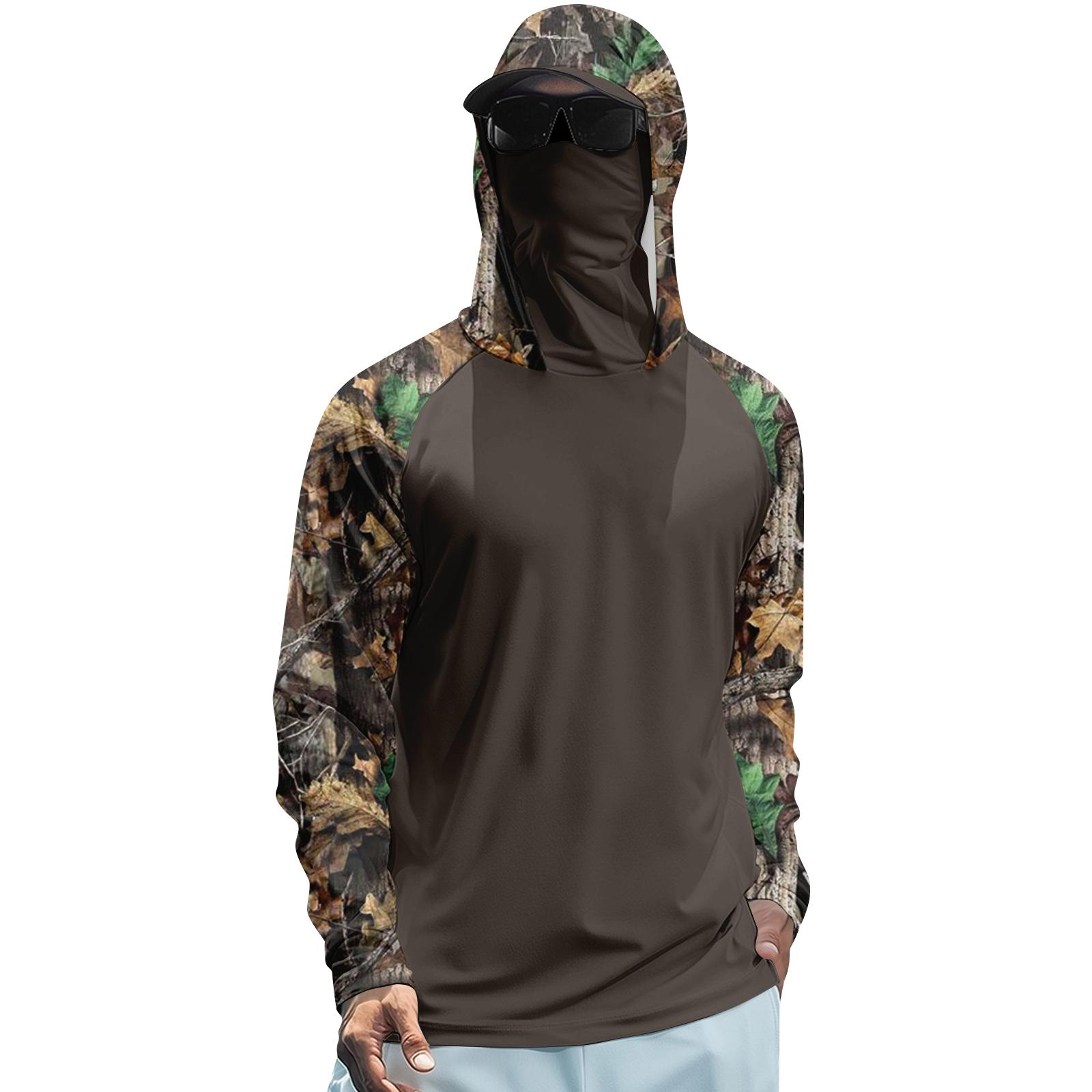 

Men s Summer Branch Print Quick-Dry Long Sleeve T-Shirt Hooded Sun Protection Top Suitable for Fishing Fitness Outdoor Sports Activities S кофейный