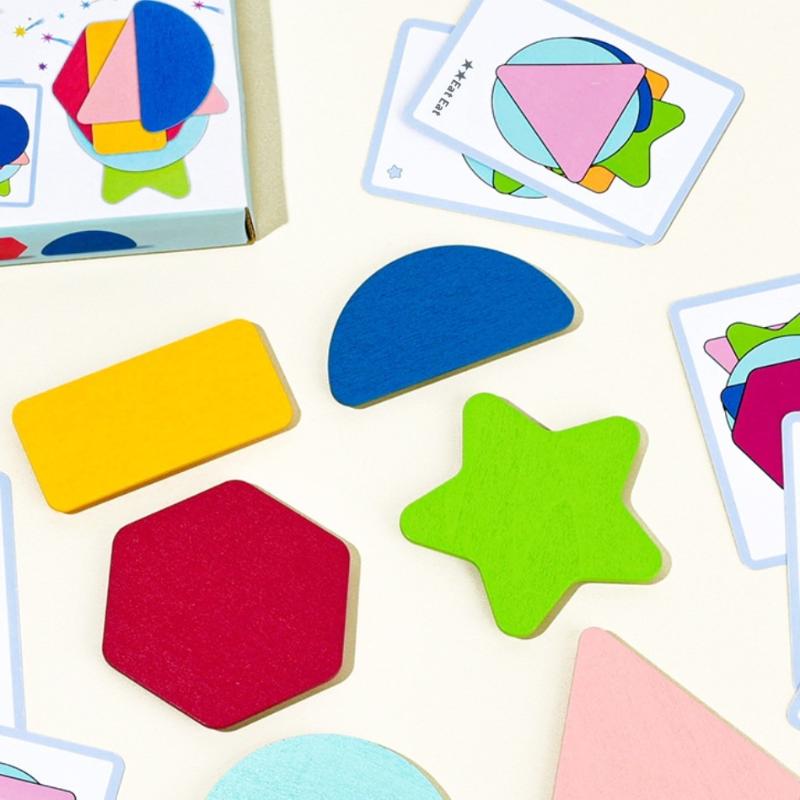 1 Set Fun Shape Stacking Puzzles Educational Toys Wooden Geometric Shapes Stacked Color Recognition Games