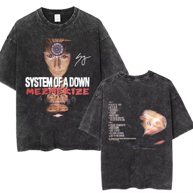 System of A Down Toxicity Album Graphic Washed Tshirt Unisex Women Rock Oversized T Shirts Unisex Vintage Alternative Metal Tshirts