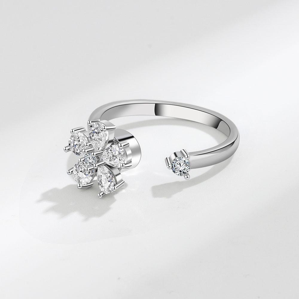 Flower Shape Adjustable Ring With Micro Pave Cubic Zirconia For Women Gift