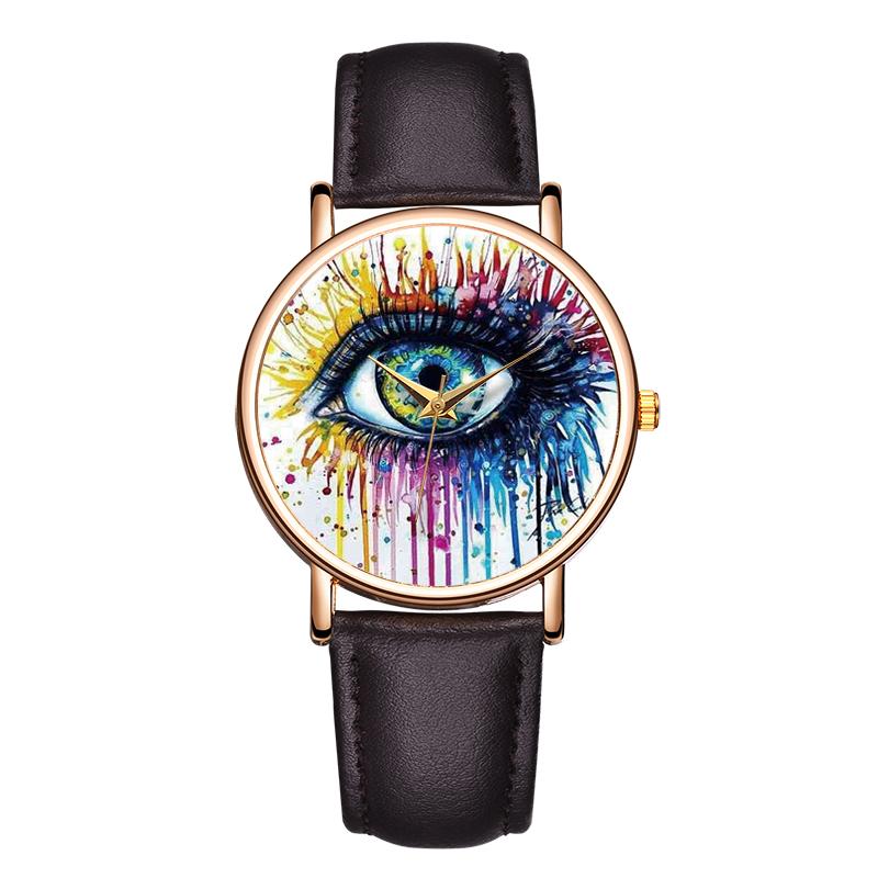 Модные женские наручные часы Cool Eyes Watches Высококачественные женские кварцевые наручные часы с кожаным ремешком Часы для личности меньшинства темно-коричневого