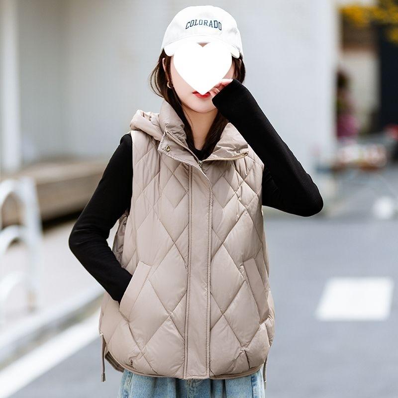 Down cotton vest women's removable hat vest with vest outside, loose coat