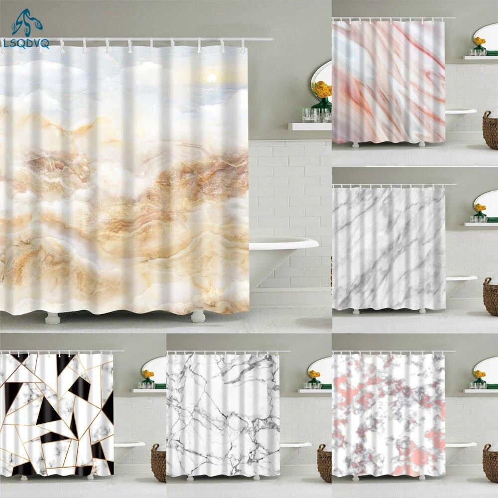 

Геометрический узор плитки, красочные мраморные занавески для душа, занавеска для ванной комнаты, водонепроницаемая полиэстеровая занавеска для ванной комнаты с крючками 90x180cm