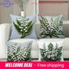 2D Flat Printing Lily Of The Valley Imitation Embroidery Cushion Cover Polyester Pillowcase Sofa Decorative Cushion Cover