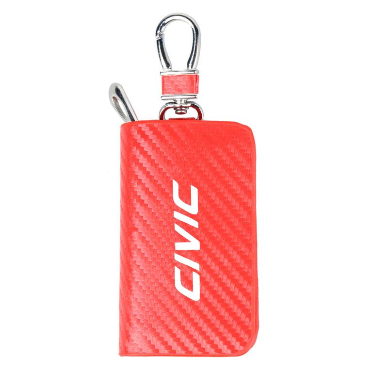 

for Honda civic 8th 10th gen 2017 2018 2019 2016 Carbon Filber Car Key Case Keys Full Cover Leather Protection Shell Bag червоний