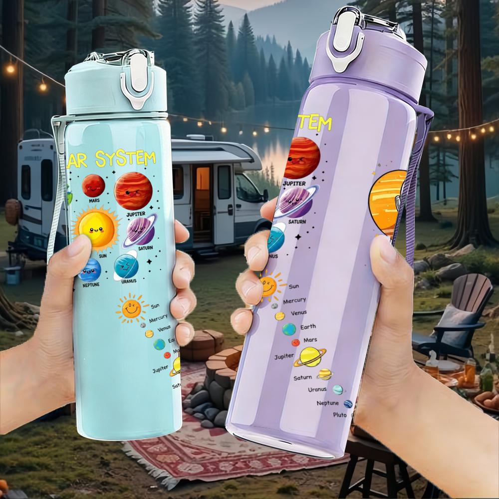 1PC Planet Rocket Color Splash Graphic 750ml Color Plastic Water Bottle Leakproof Flip Straw Lid For Sports Office Home Use
