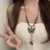 Fashion Ceramic Bead Choker Necklace Butterfly Pendant Necklace Jewelry Vintage Clavicle Chain Necklace Sweater Chain