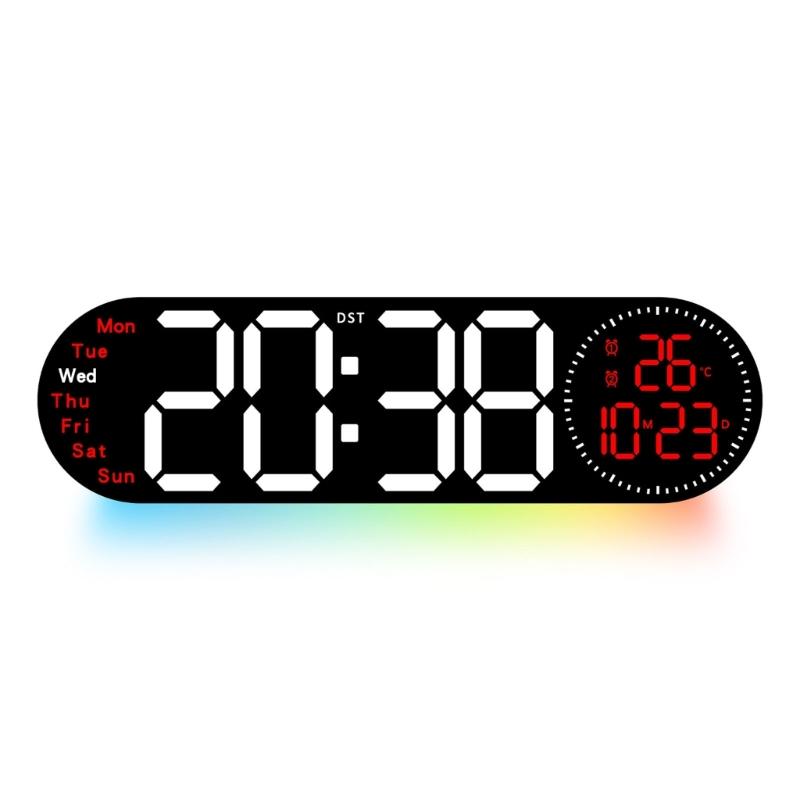 Large LED Wall Clock with Remote Control 2 Alarms Date Temperature Easy To Read Display for Home Decors Time Management