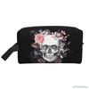 Halloween Bunte Blumige Zuckerschädel Kosmetiktaschen für Frauen Große Kapazität Reise-Make-up-Tasche Tragbar Reise Wasserdicht Geschenk
