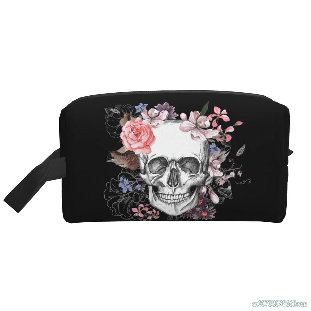 Halloween Bunte Blumige Zuckerschädel Kosmetiktaschen für Frauen Große Kapazität Reise-Make-up-Tasche Tragbar Reise Wasserdicht Geschenk