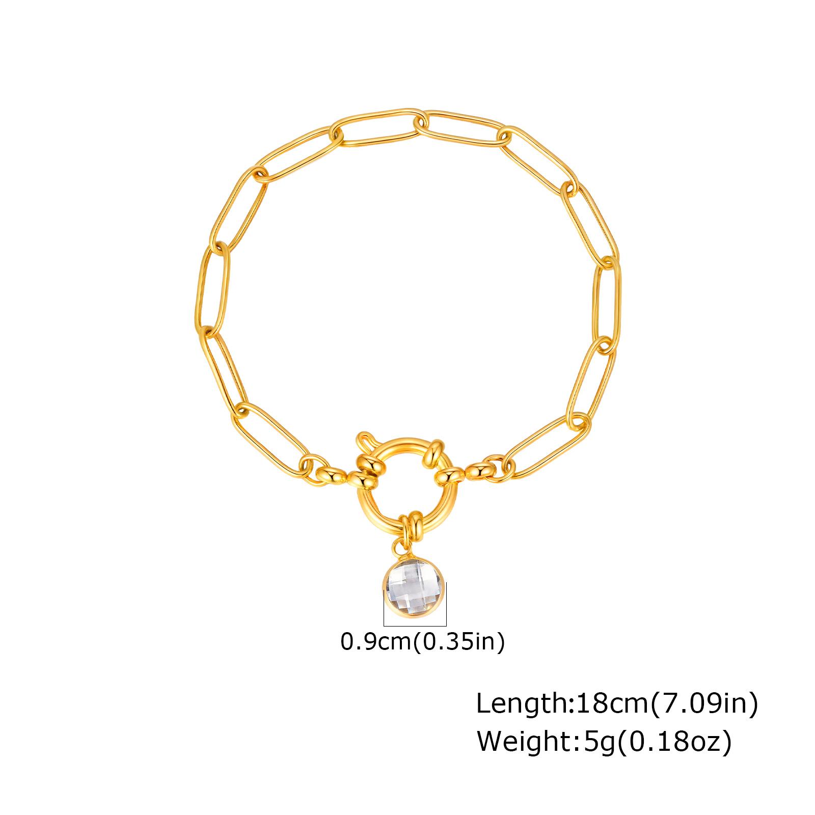 18K Gold Plated Stainless Steel Paperclip Link Chain Bracelet for Women, Spring Clasp Toggle Clasp Zircon Heart Charm Bracelet