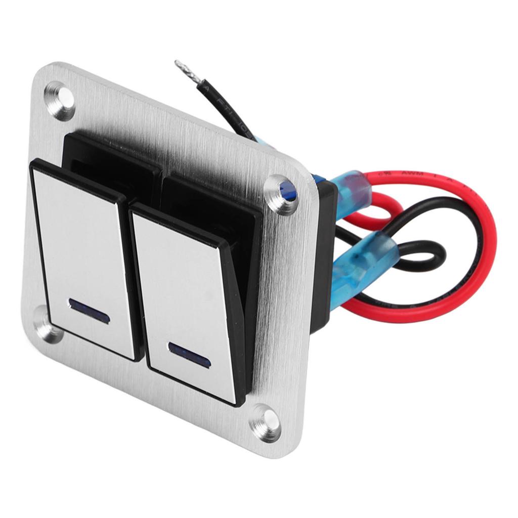 2 Gang Rocker Switch Panel Blue LED 12V 24V Waterproof Aluminum Alloy Brushed Process ON OFF Switch 