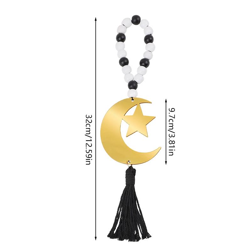 Eid Mubarak Holzperlen Anhänger mit Quaste Ramadan Kareem Mond Stern Hängendes Ornament Geschenk Islamische Muslimische Party Hausdekoration