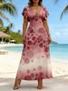 Women Modern Elegant Casual Fashion Short Sleeve Dress Polka Dot Print Pink Gradient Color Maxi Dress Spring Summer Female Clothing For Vacation