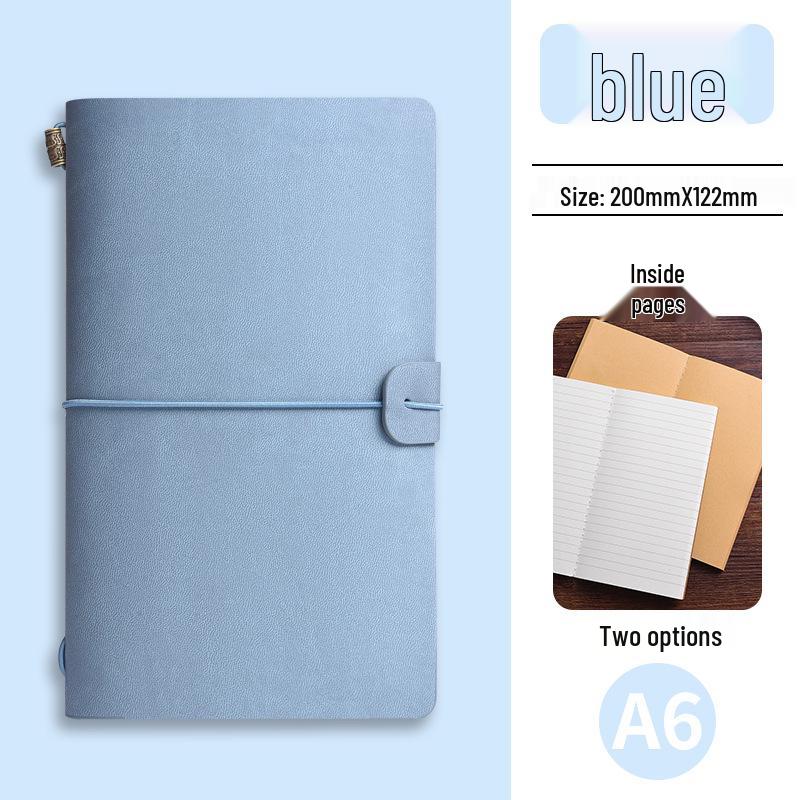 Retro Leather A6 Notebook with Binding Strap - Blank Pages & Sticky Notes Journal for Students