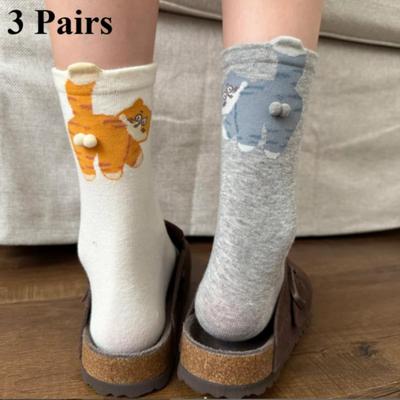 3 Paar Damen Niedliche Katzen Socken Frauen 3D Katzen Socken Ausgefallene Socken Frühling Herbst und Winter