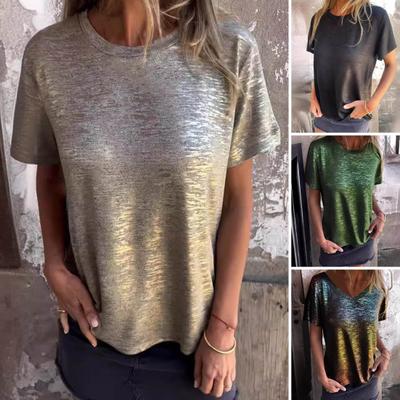 Frauen Sommer Casual T-shirt Oansatz Kurzarm Pullover Tops Helle Farbe Lose Fit Stretchy T-shirt Streetwear