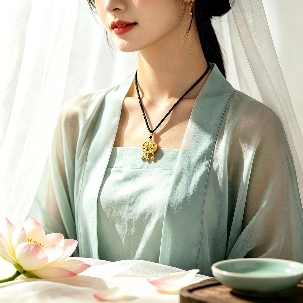 Safety Lock Blessing Character Bell Necklace, New Style, Niche Design, Daily Wear, National Style Pendant, New Chinese Style