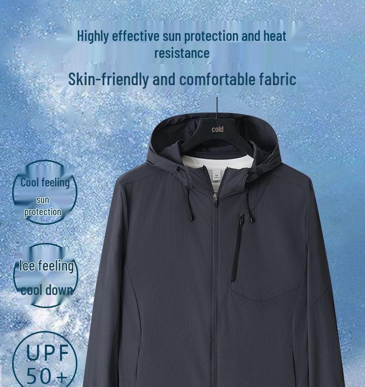Herren Kapuzen-Sonnenschutzjacke - Ultraleicht, Atmungsaktiv, Winddicht, Schnelltrocknend, Lockere Passform, Kühlend, UV-Schutz.
