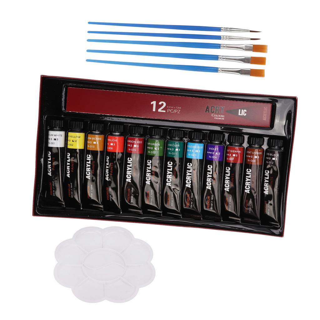Kids Paint Set 12 Colors Pigment 5 Paintbrushes Vibrant Colors Poisonless Quick Drying Widely Used Kids Painting Kit