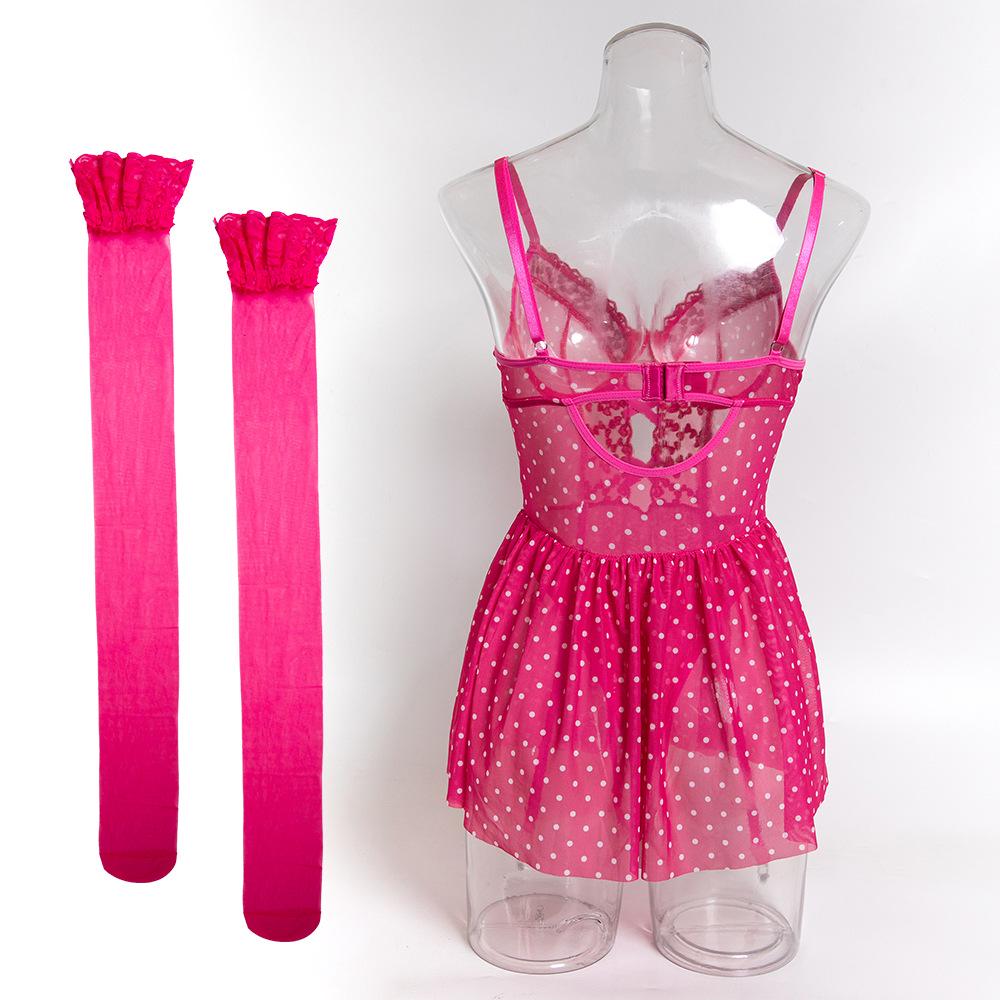 Olayna European-American Polka Dot Embroidered Nightgown with Stockings